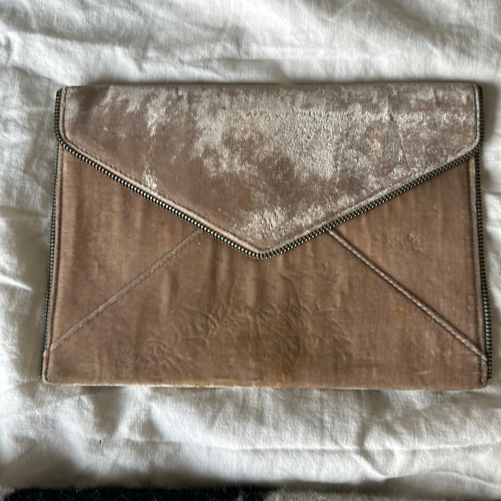 Rebecca Minkoff gray velour envelope clutch